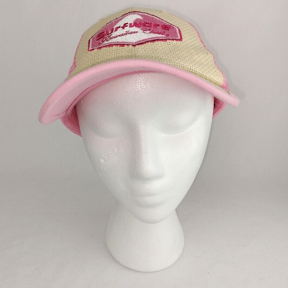 Surfware Hawaiian Classics Pink/Raffia Embroidered Snapback Trucker/Baseball Hat - Picture 2 of 7